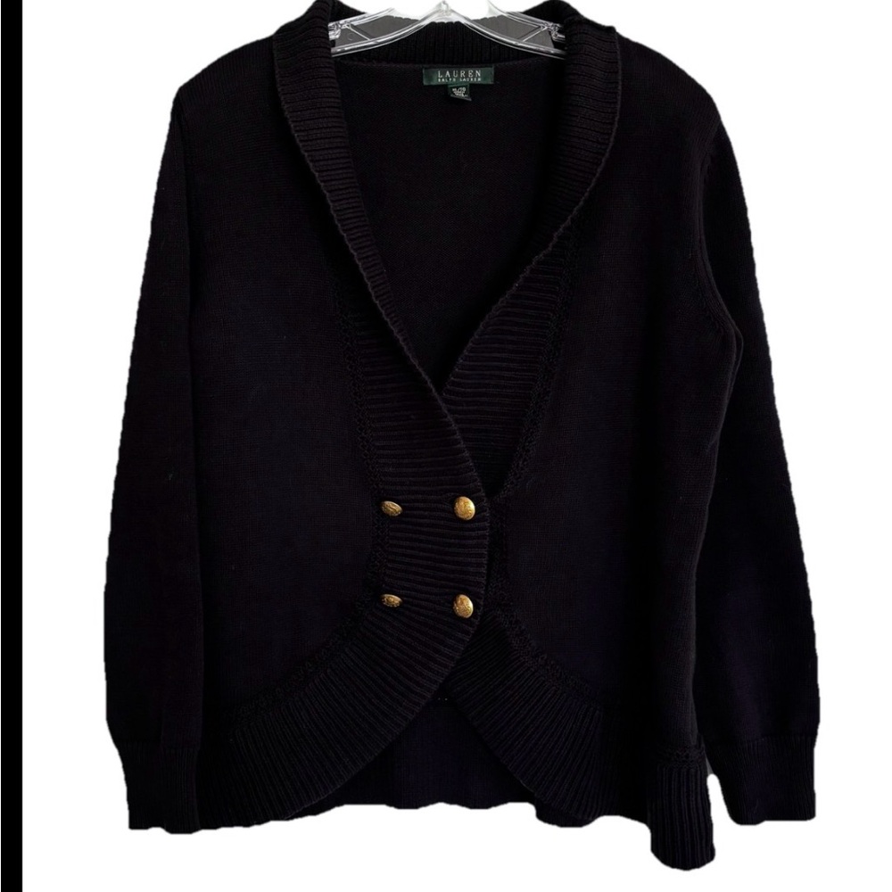 Vintage Lauren Ralph Lauren Black Knit Corton Double Breasted Cardigan XL